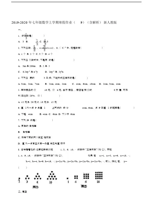 2019-2020年七年级数学上学期寒假作业(9)(含解析)新人教版.docx