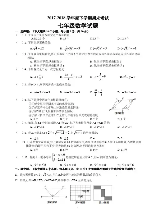 2017-2018学年度下学期期末考试七年级数学试题