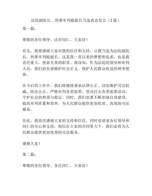 法院副院长、刑事审判庭庭长当选表态发言(2篇)