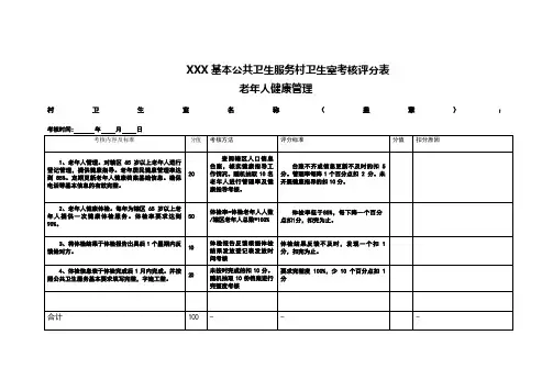 村级基本公共卫生考核评分表