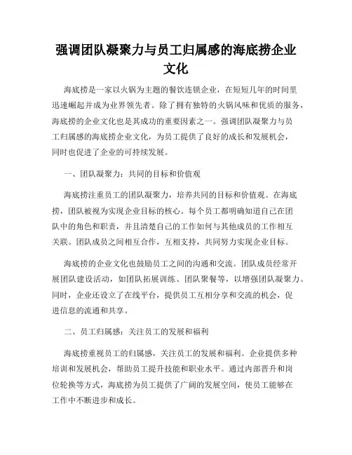 强调团队凝聚力与员工归属感的海底捞企业文化