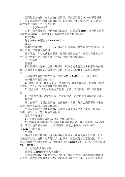 巴西留学一年费用多少钱年