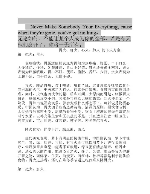 Ahlvo胃火、肝火、心火、肺火 的下火方案