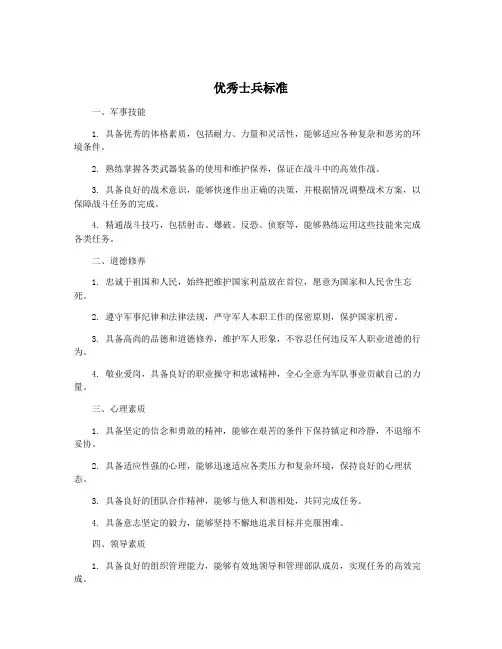 优秀士兵标准