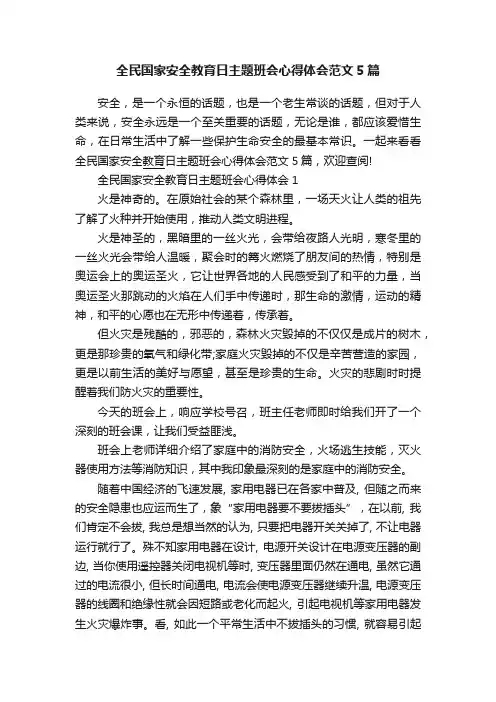全民国家安全教育日主题班会心得体会范文5篇