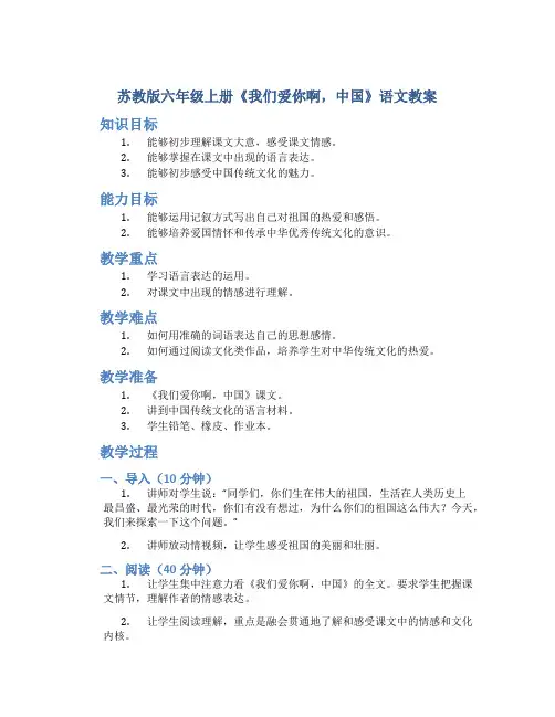 苏教版六年级上册《我们爱你啊,中国》语文教案