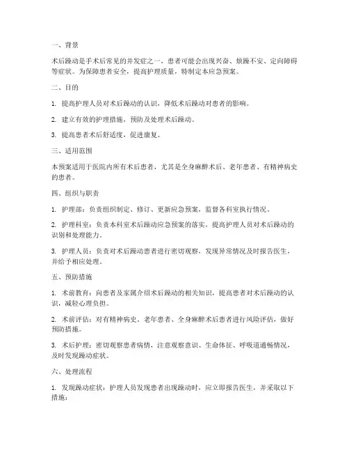 病人术后躁动应急预案