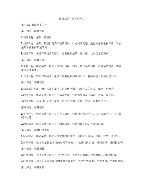 计量工作计划六篇范文