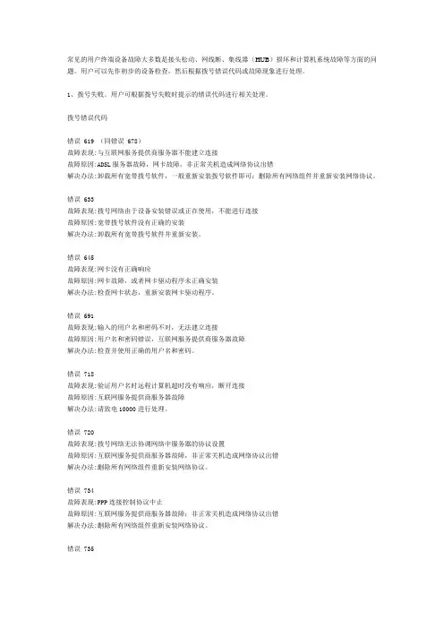 常见的用户终端设备故障