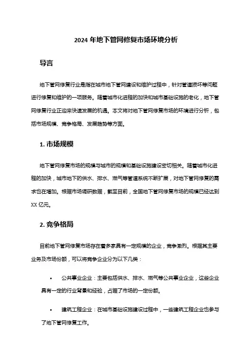 2024年地下管网修复市场环境分析