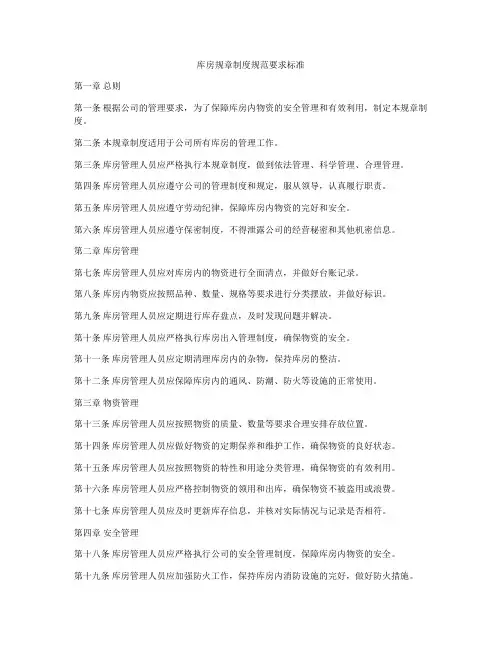 库房规章制度规范要求标准