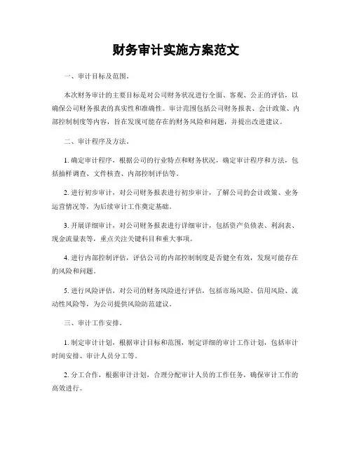 财务审计实施方案范文