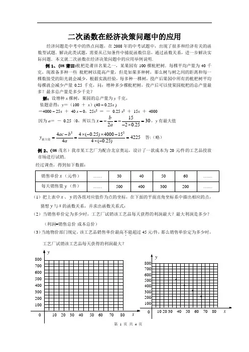 二次函数在经济决策问题中的应用