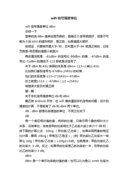 wifi信号强度单位
