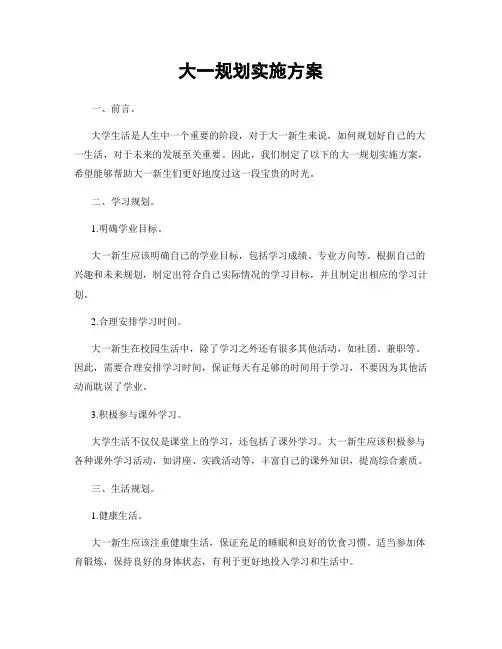 大一规划实施方案