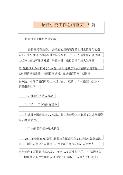 招商引资工作总结范文5篇