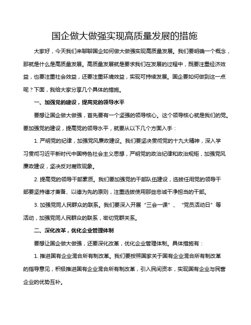 国企做大做强实现高质量发展的措施