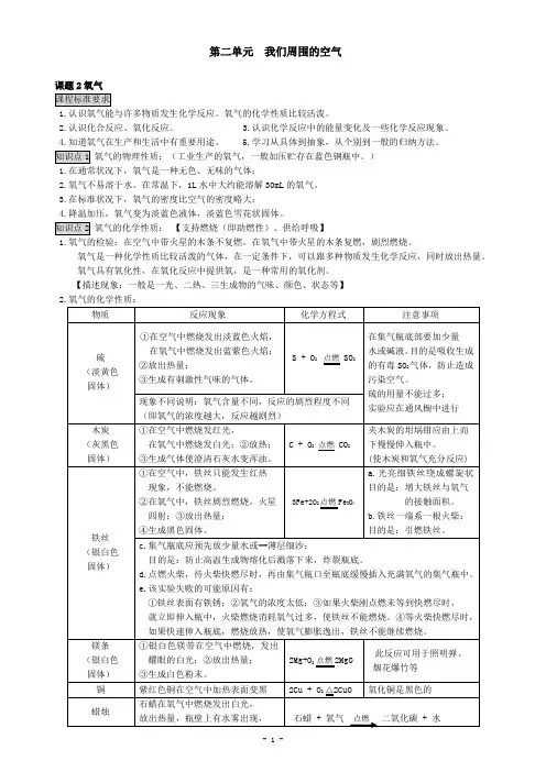 2018年辽宁省大连市大连第二十六中学人教版九年级上册第二单元 课题2 氧气 导学案(无答案)