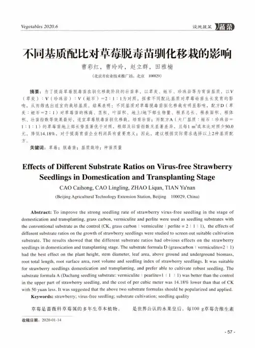 不同基质配比对草莓脱毒苗驯化移栽的影响