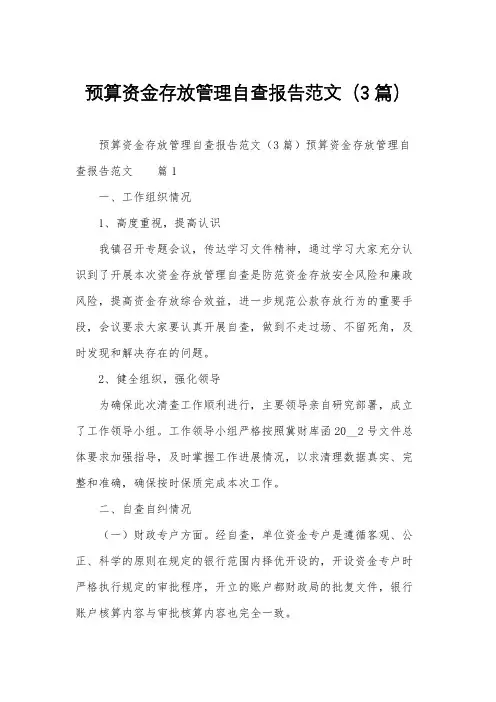 预算资金存放管理自查报告范文(3篇)