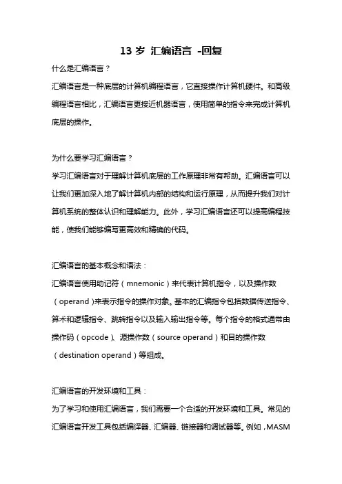 13岁 汇编语言 -回复