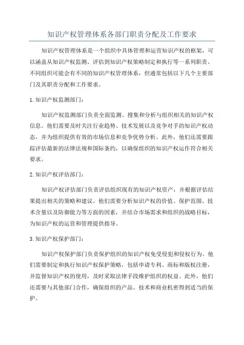 知识产权管理体系各部门职责分配及工作要求