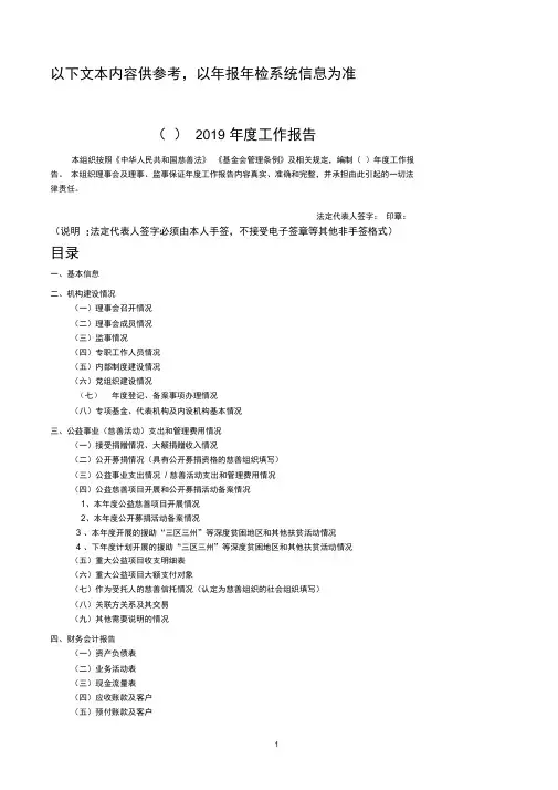 慈善组织(基金会)2019年度工作报告(模板)