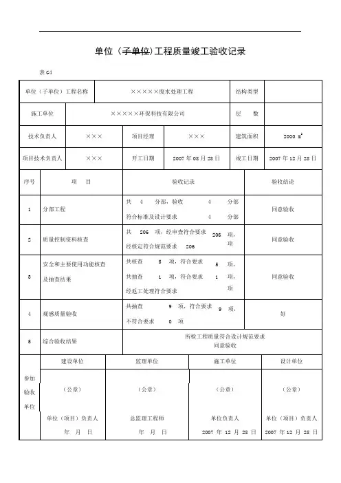 4.单位(子单位)工程质量竣工验收记录