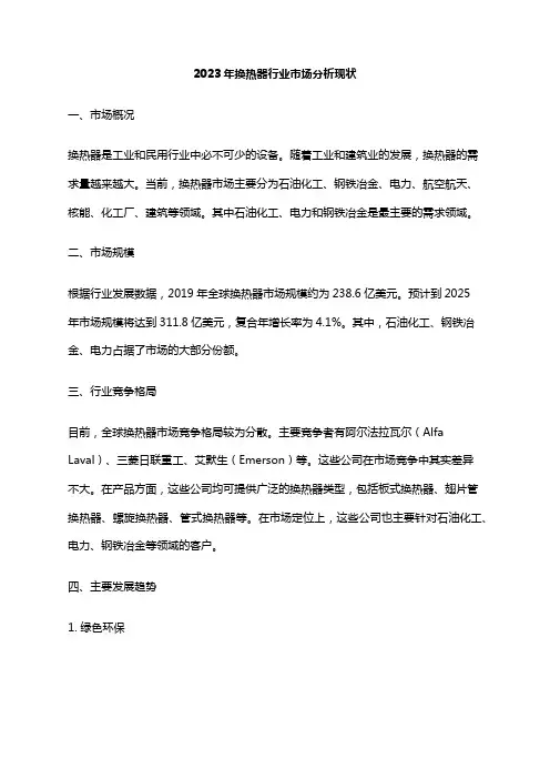 2023年换热器行业市场分析现状