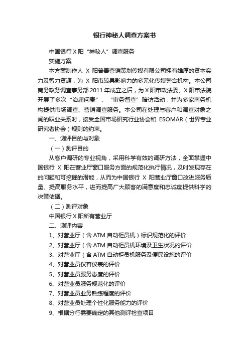 银行神秘人调查方案书