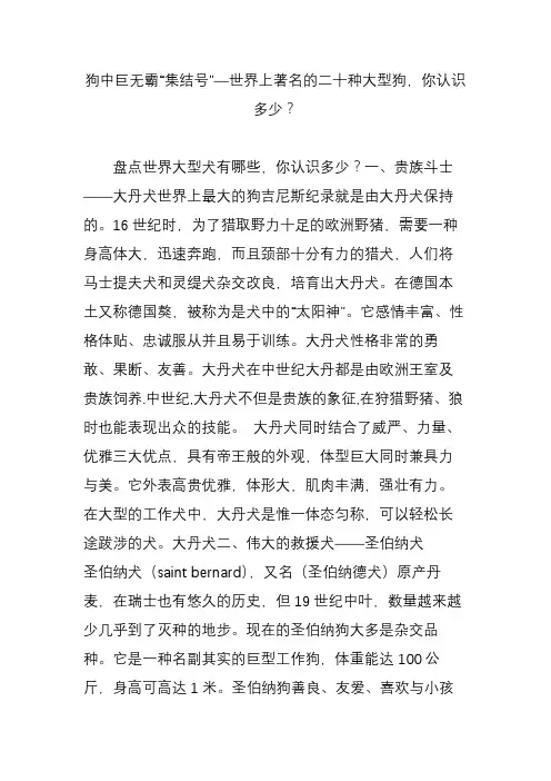 狗中巨无霸“集结号”—世界上著名的二十种大型狗,你认识多少？