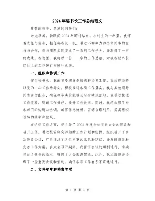 2024年秘书长工作总结范文