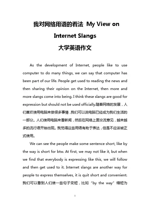 我对网络用语的看法 My View on Internet Slangs(大学英语作文)