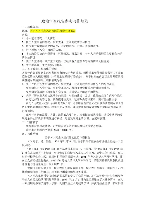 政治审查报告参考写作规范
