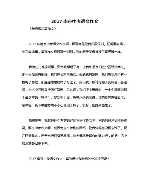 2017南京中考语文作文