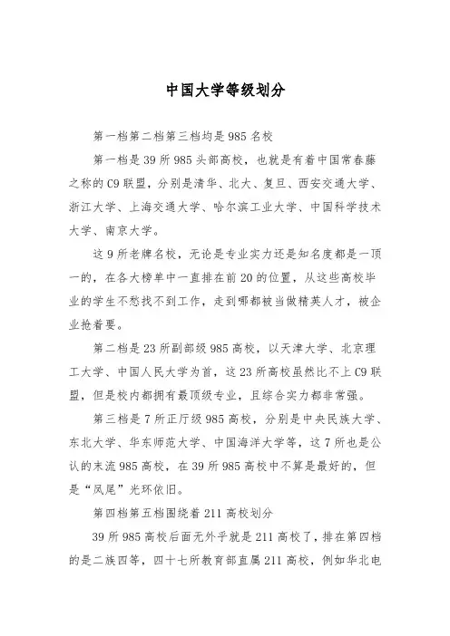 中国大学等级划分