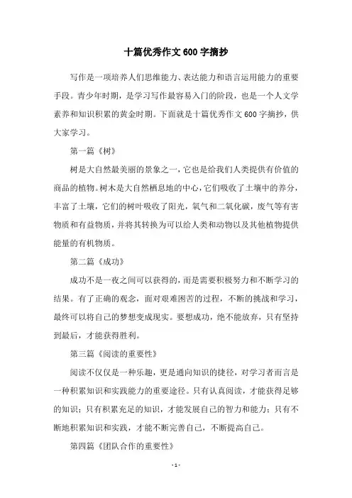 十篇优秀作文600字摘抄