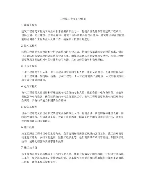 工程施工专业职业种类