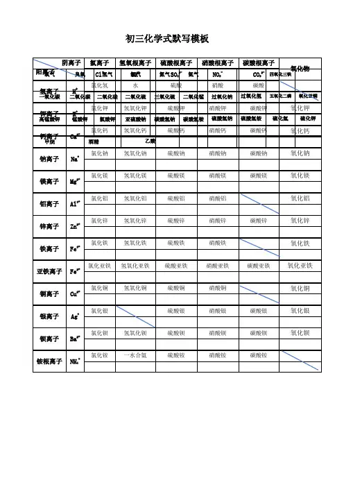 2024年中考化学化学式默写模板+