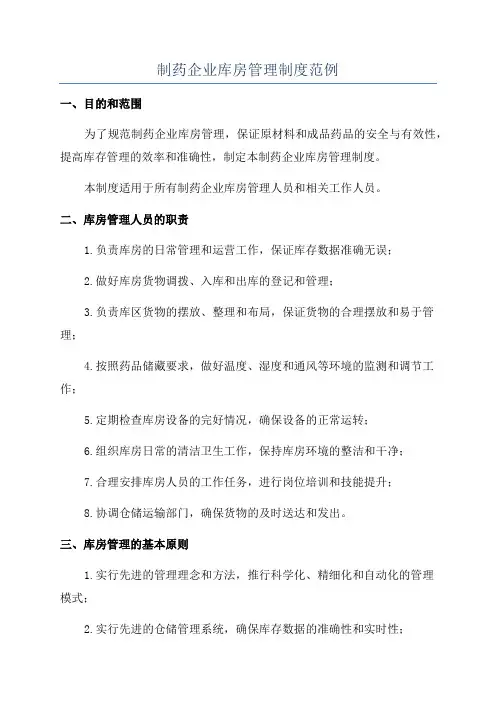 制药企业库房管理制度范例