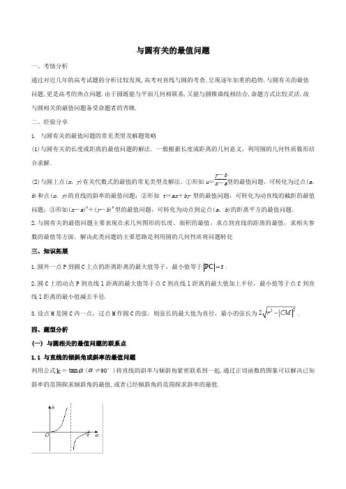 2020年高考数学冲刺复习知识点精讲：与圆有关的最值问题含解析