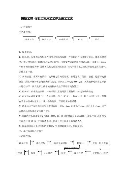 隔断工程 饰面工程施工工序及施工工艺