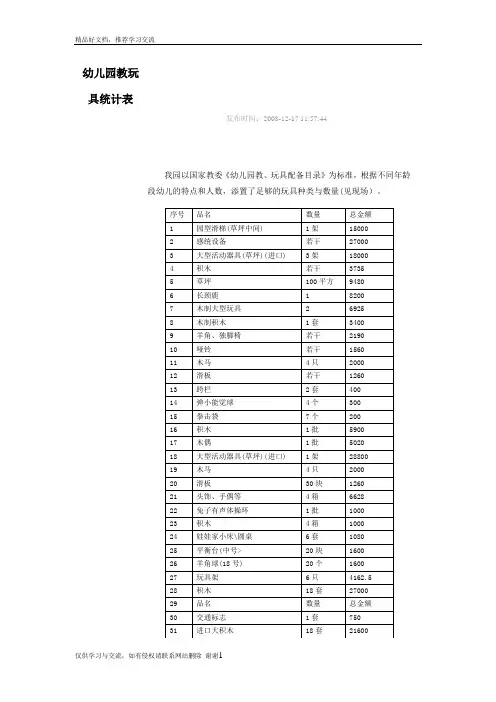 最新幼儿园教玩具统计表