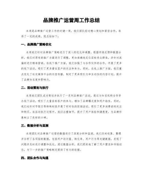 品牌推广运营周工作总结