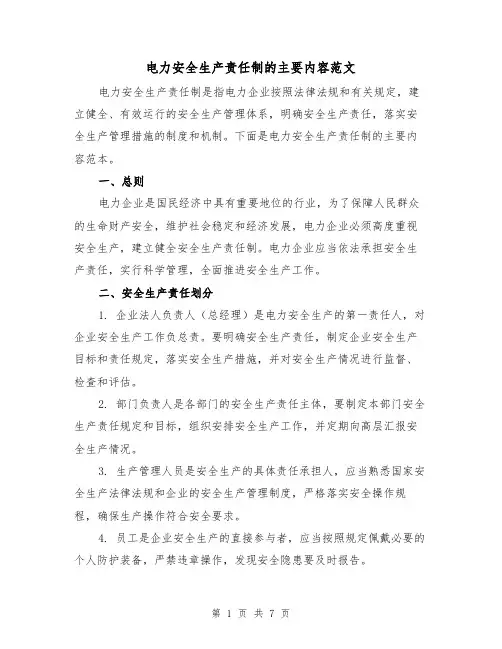 电力安全生产责任制的主要内容范文（三篇）