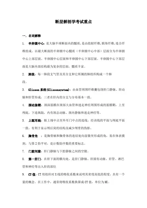 断层解剖学考试重点