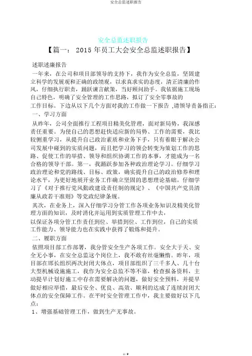 安全总监述职报告