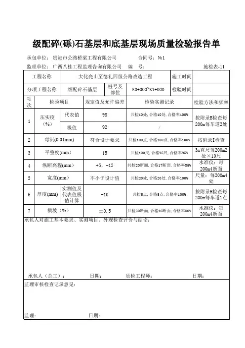 级配碎石基层现场质量检验记录表