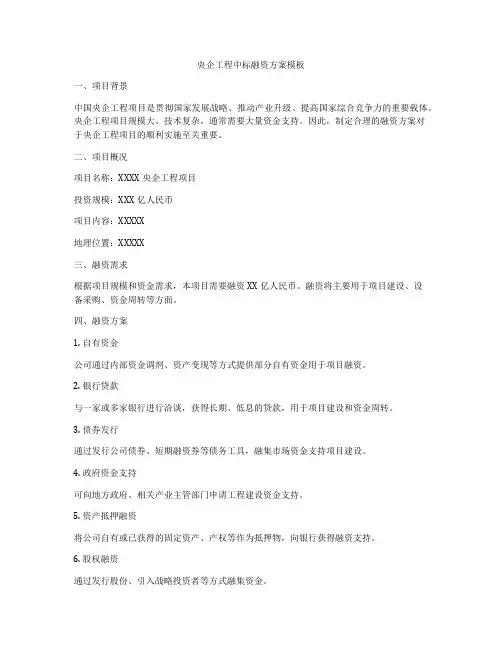 央企工程中标融资方案模板