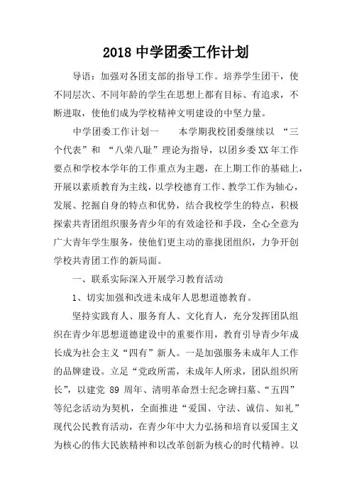 2018中学团委工作计划
